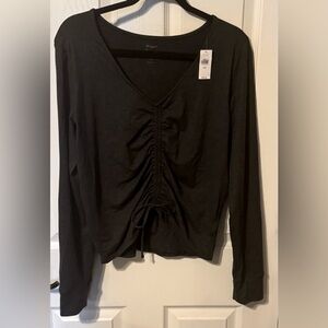 Dark Gray Ruched Long Sleeve Top